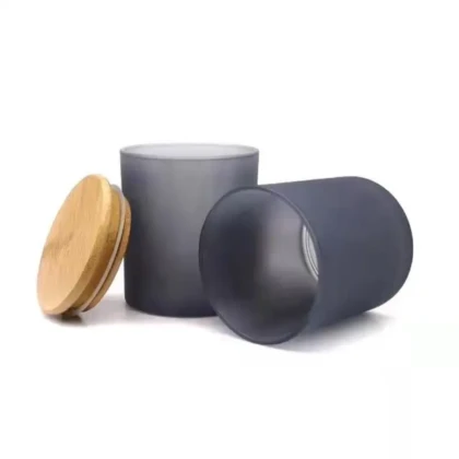 2 jars beside a wood lid with white background